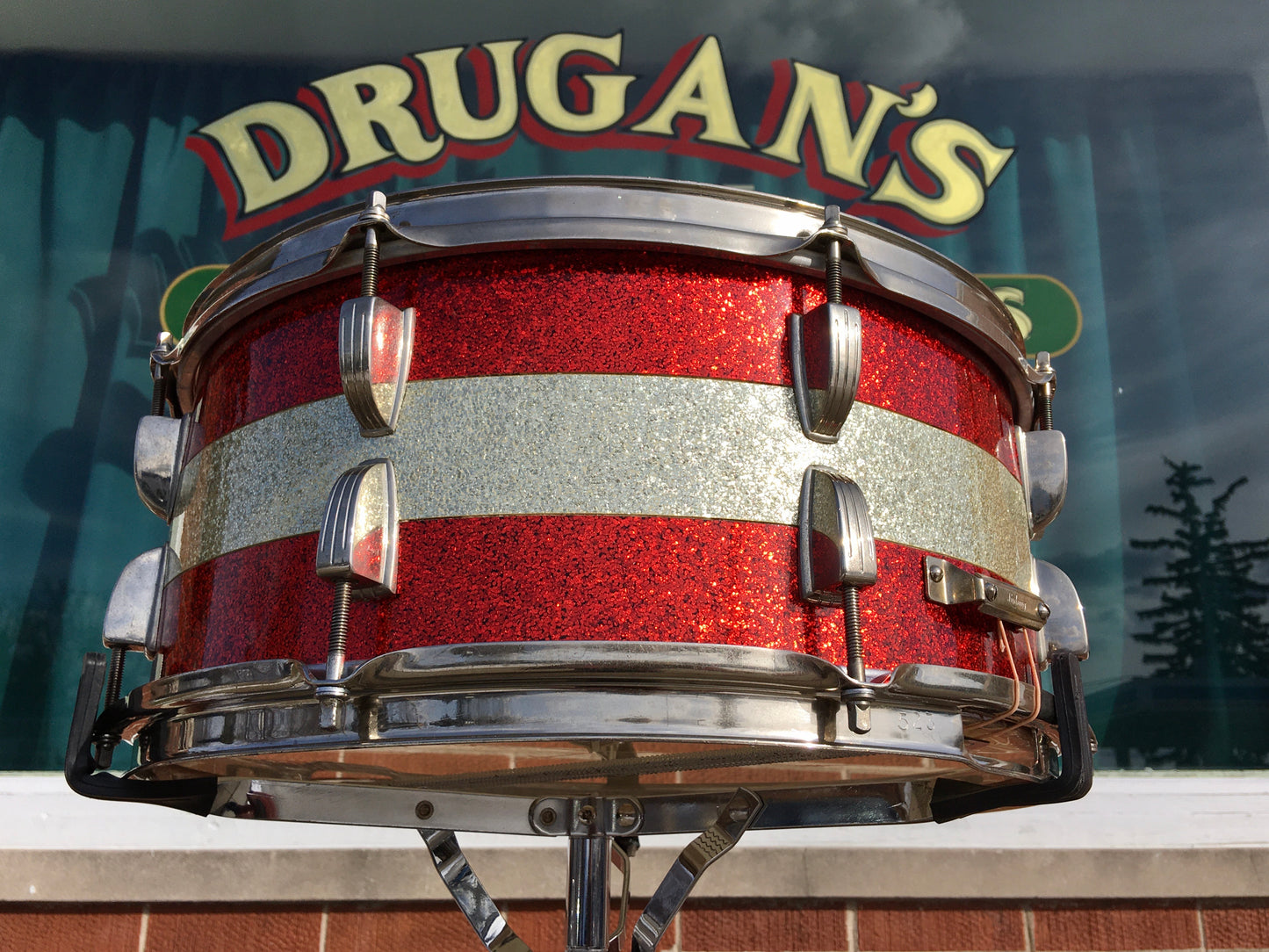 1961 Ludwig Pre-Serial # 6.5x15 School Festival Snare Drum Red Sparkle w/ Silver Sparkle Banding