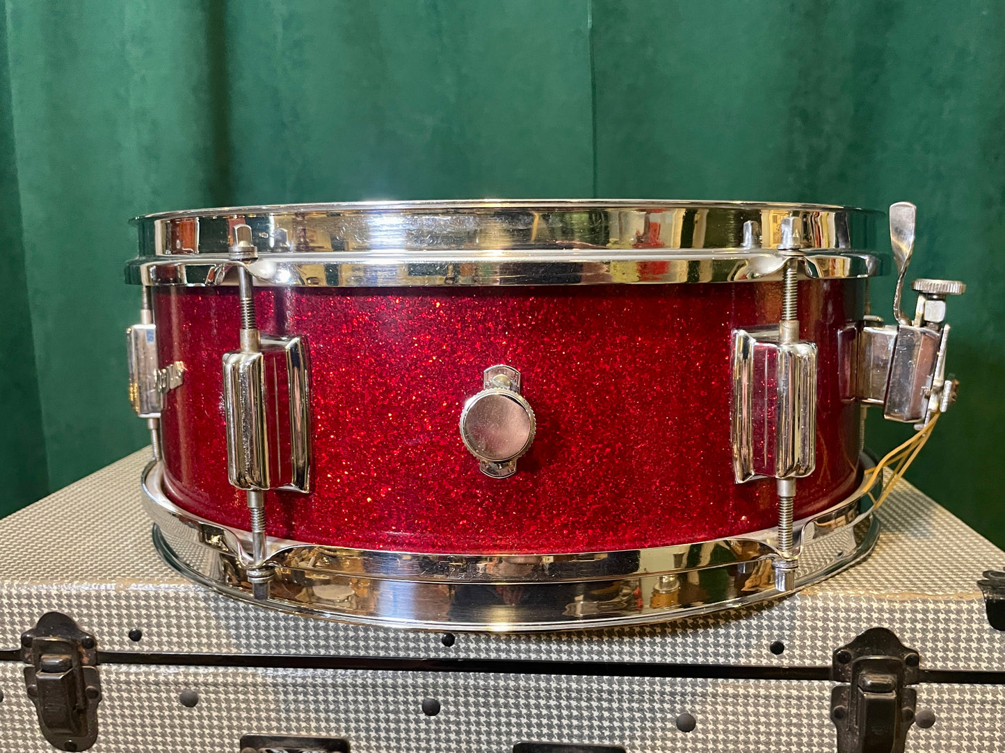 1960s Rogers Luxor 5x14 Snare Drum Red Glass Glitter Cleveland Era