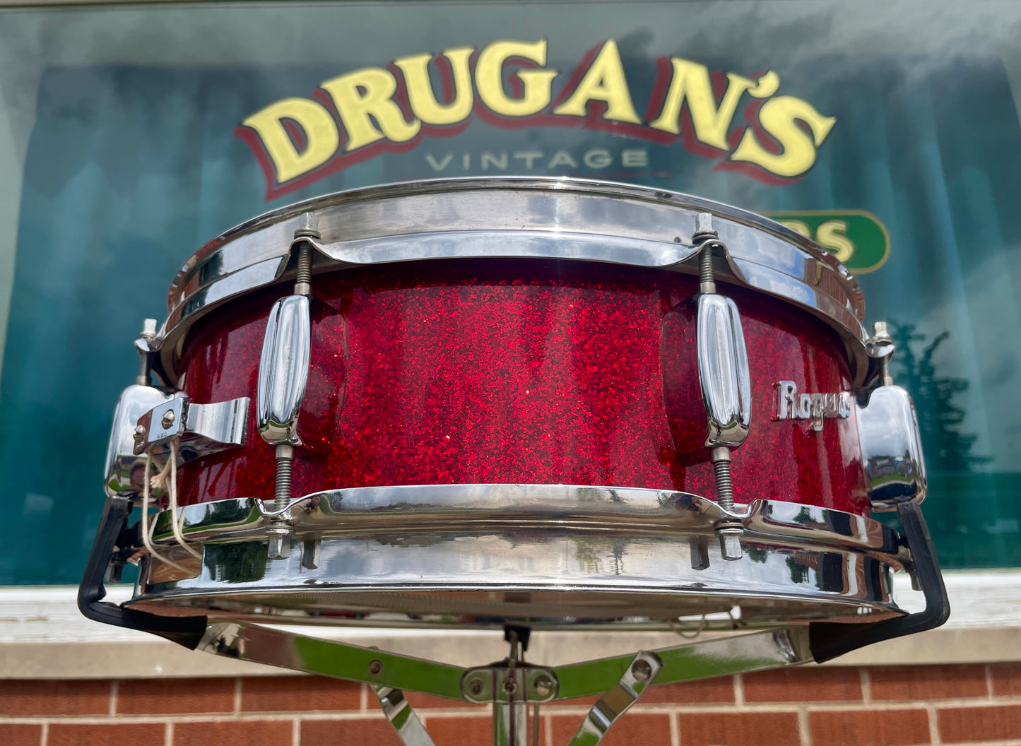 1960s Rogers 5x14 Holiday Snare Drum Sparkling Red Pearl Cleveland Red Sparkle