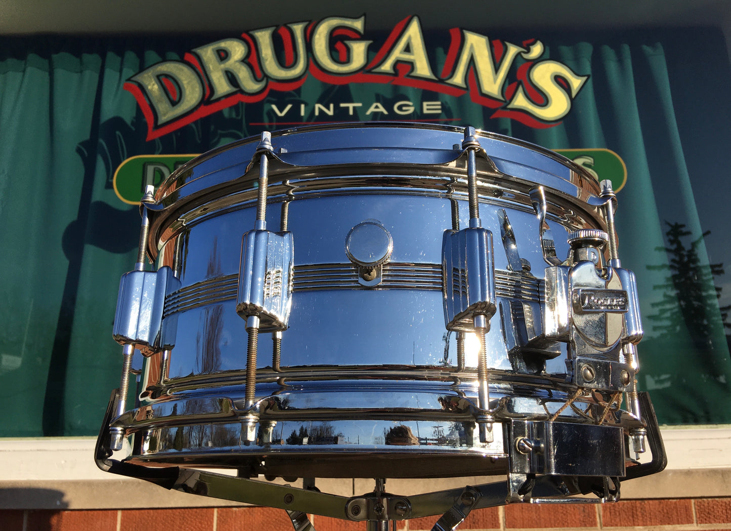 1974 Rogers 6.5x14 Chrome Over Brass Dynasonic Snare Drum