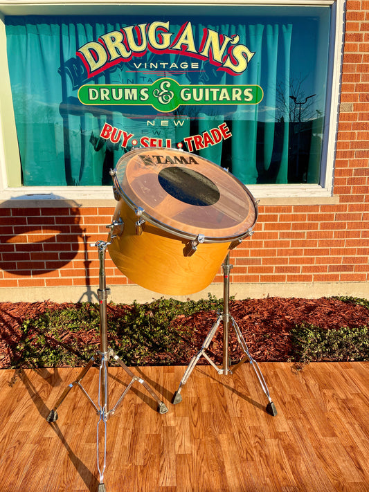 1980s Tama 20" Superstar Model 9850S Suspended Gong Bass Drum Super Maple Natural w/ Single Arm Stands - Billy Cobham