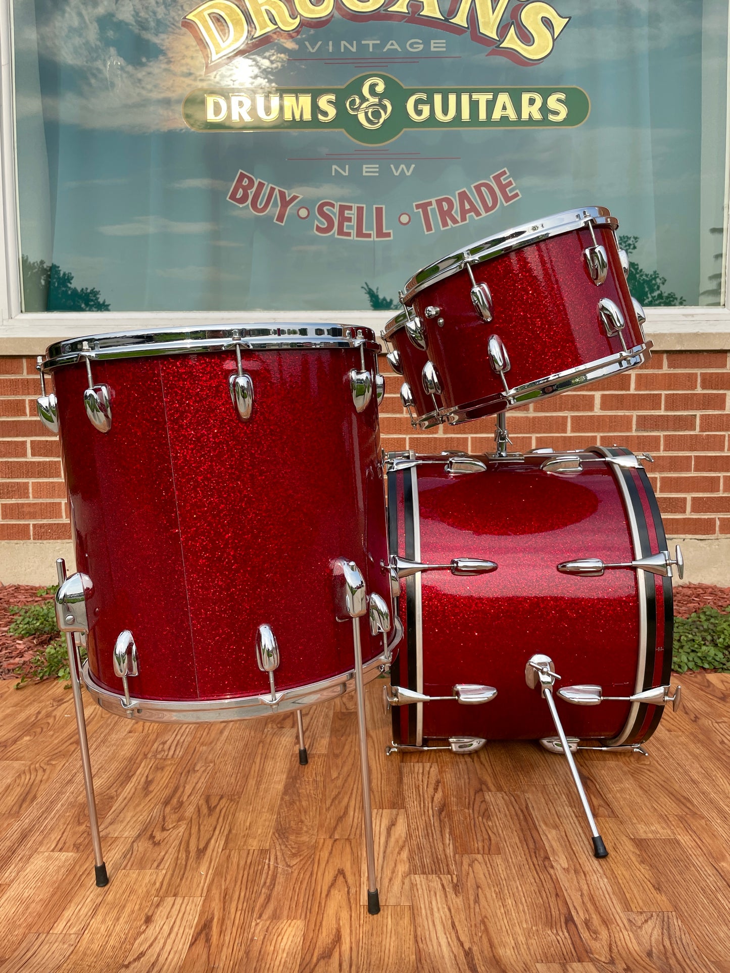 1963 Slingerland Modern Solo Outfit 2R Drum Set Red Glass Glitter Sparkle