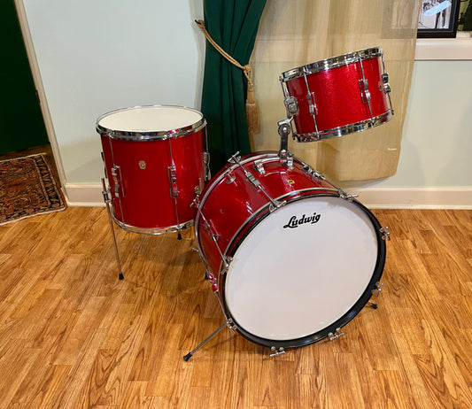 1965 Ludwig 3pc Club Date Drum Set Red Sparkle