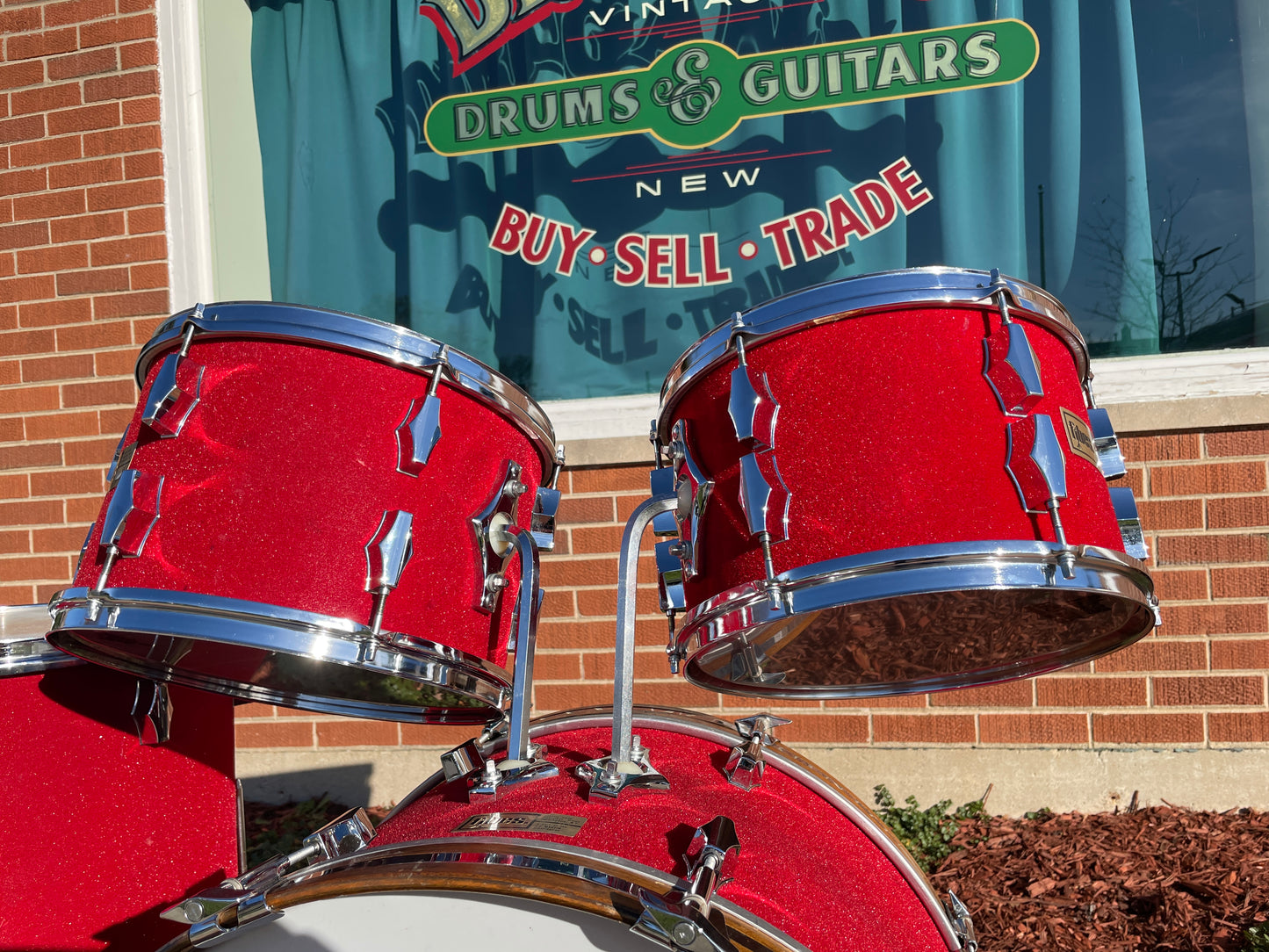 1970s Fibes Fiberglass Drum Set FiVel Red Plush 22/12/13/16