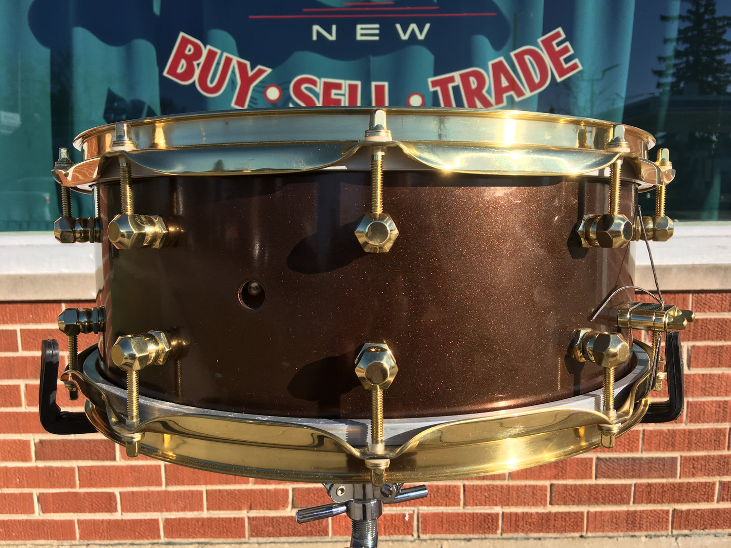 Doc Sweeney 5.5x14 Custom One-Off Spun Brass Shell Snare Drum Metallic Bronze Sparkle 19lbs!