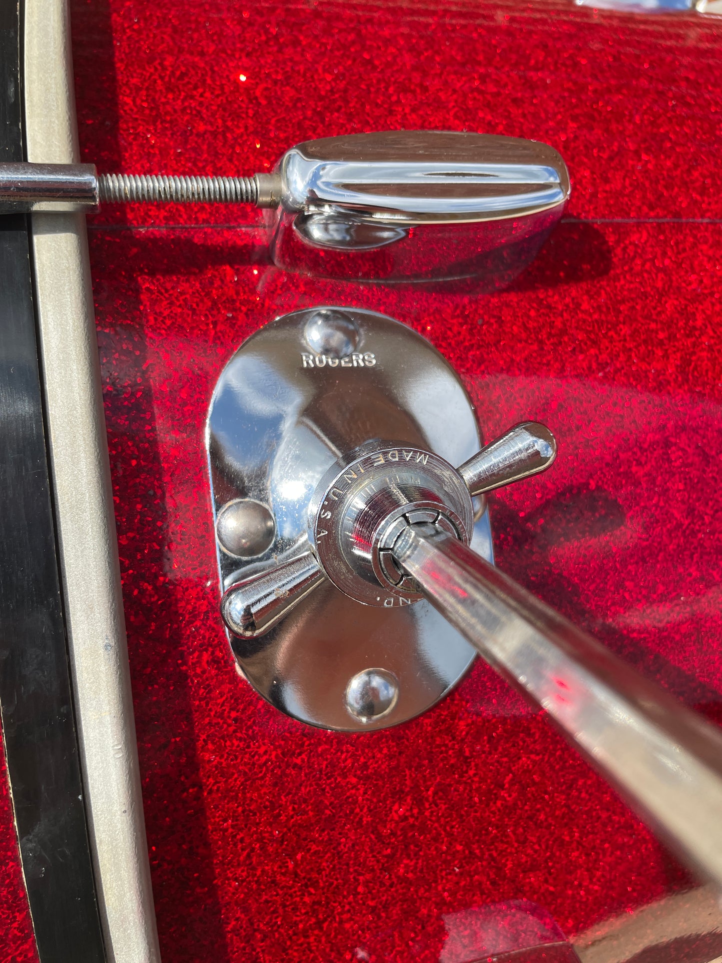 1960s Rogers 14x20 Holiday Bass Drum Single Sparkling Red Pearl Cleveland Glass Glitter Sparkle
