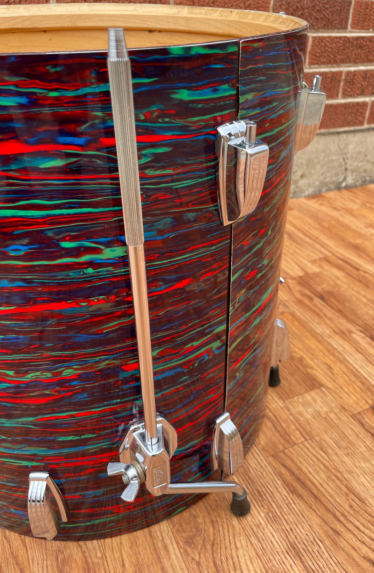 1970s Ludwig 16x16 Floor Tom Drum Psychedelic Red
