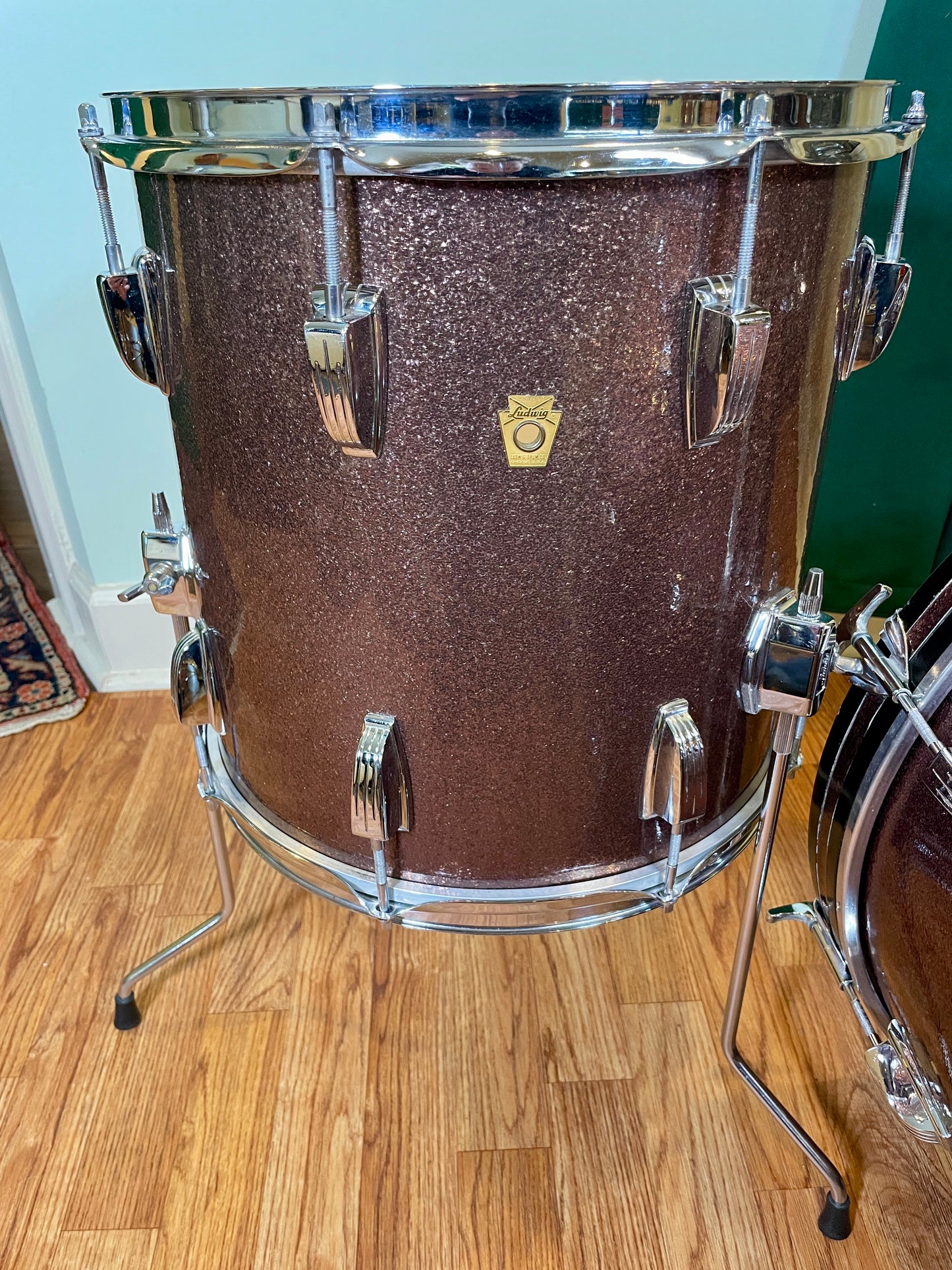 1966 Ludwig Down Beat Drum Set Burgundy Sparkle 20/12/14