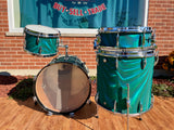 1960s Sonor Multi-Brilliant Teardrop Drum Set Turquoise Satin Flame Blue/Green 20/12/16/5x14 *Video Demo*