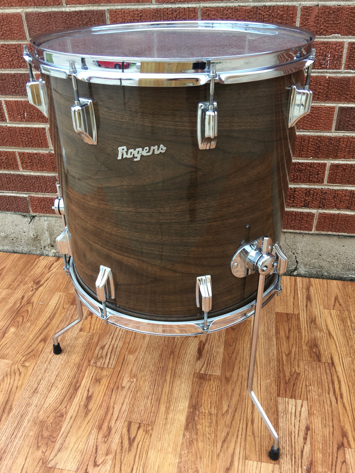 1970s Rogers 16X16 New Mahogany Swivomatic Floor Tom Drum