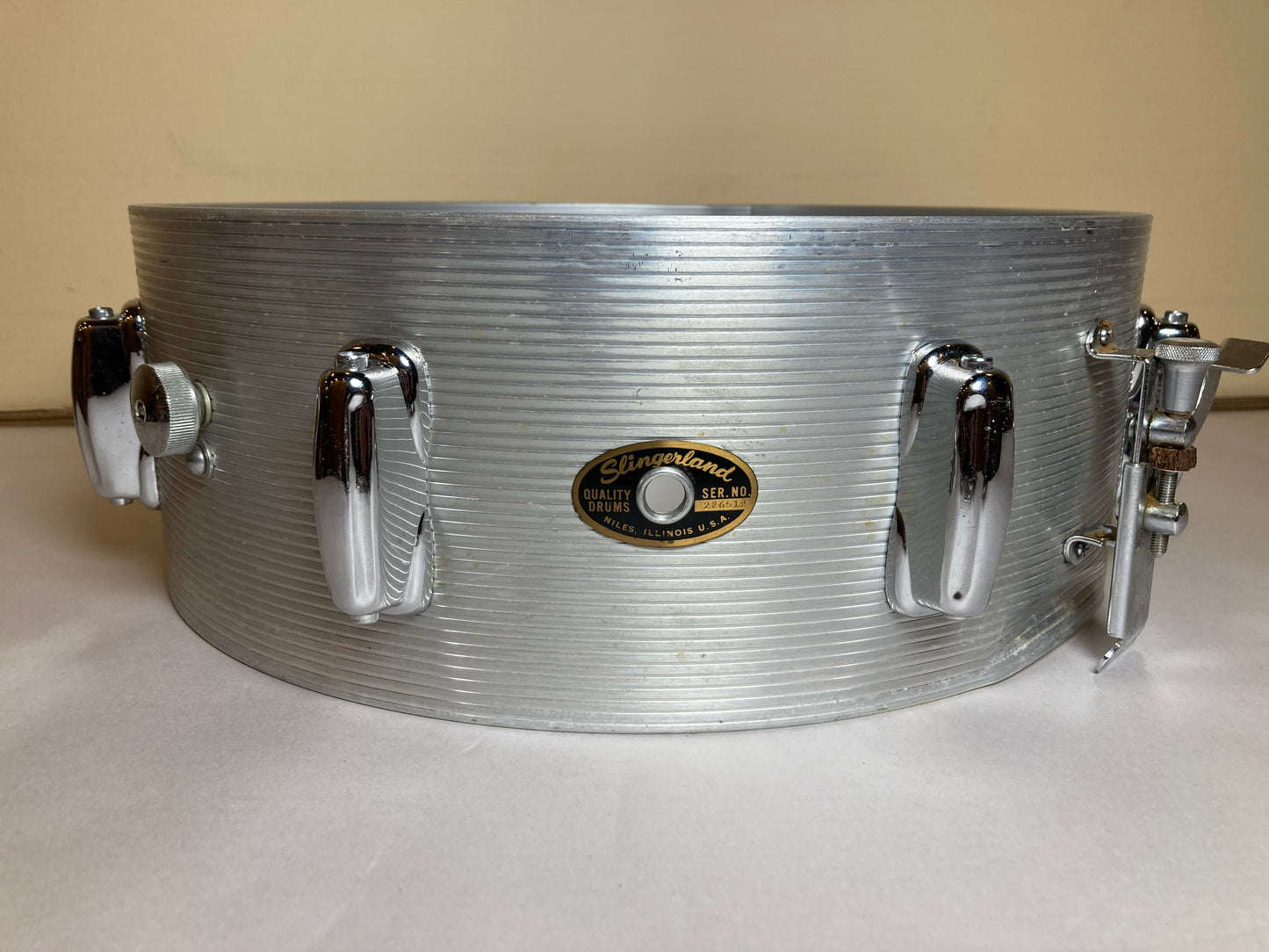 1960s Slingerland No. 140 5x14 Ribbed Aluminum Snare Drum
