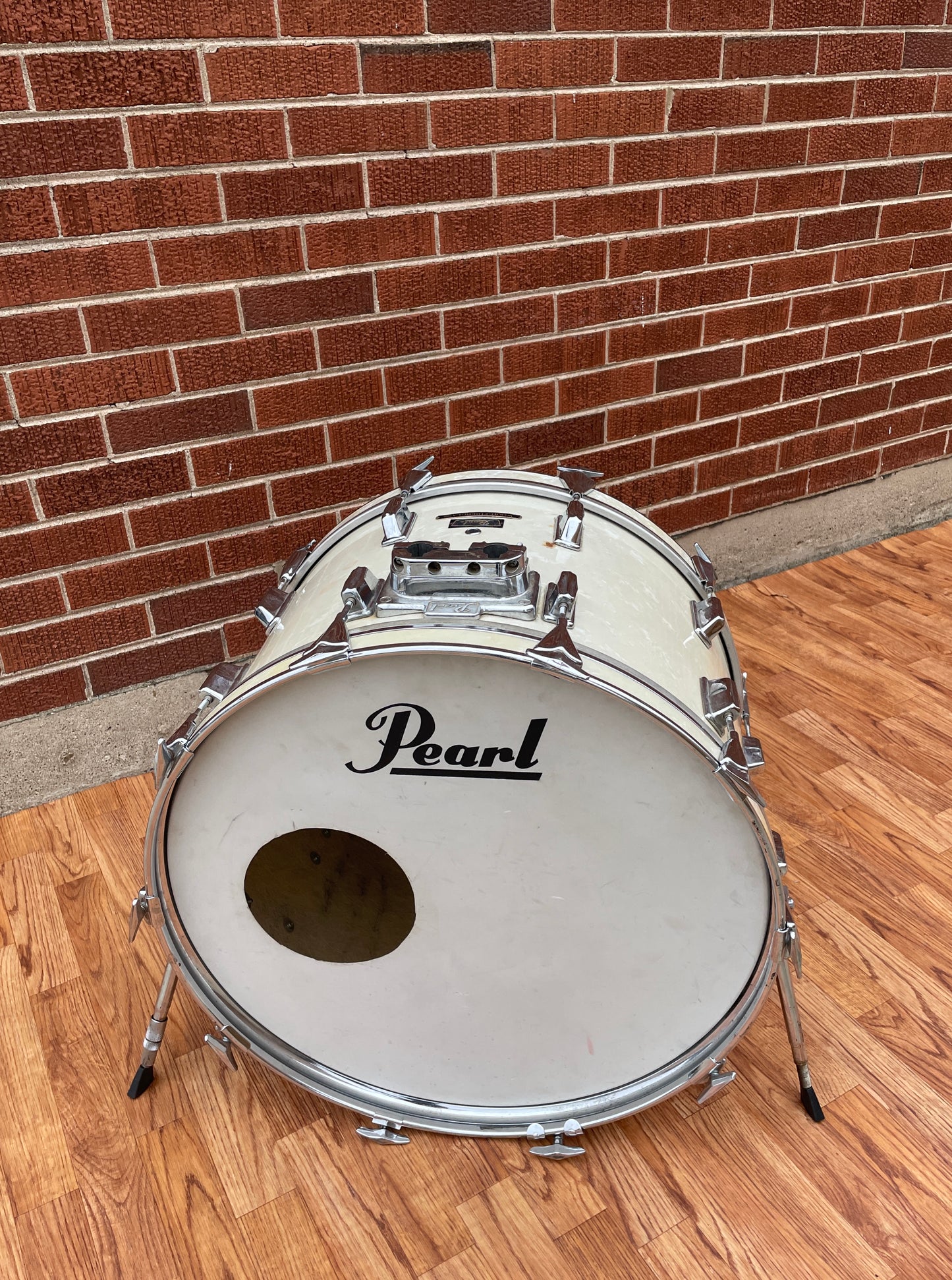 Vintage 1970s Pearl 14x22 Wood-Fiberglass Bass Drum White Marine Pearl