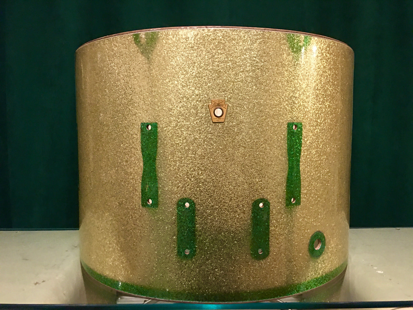1960s Ludwig 14x20 Club Date Bass Drum Shell Green Sparkle Keystone