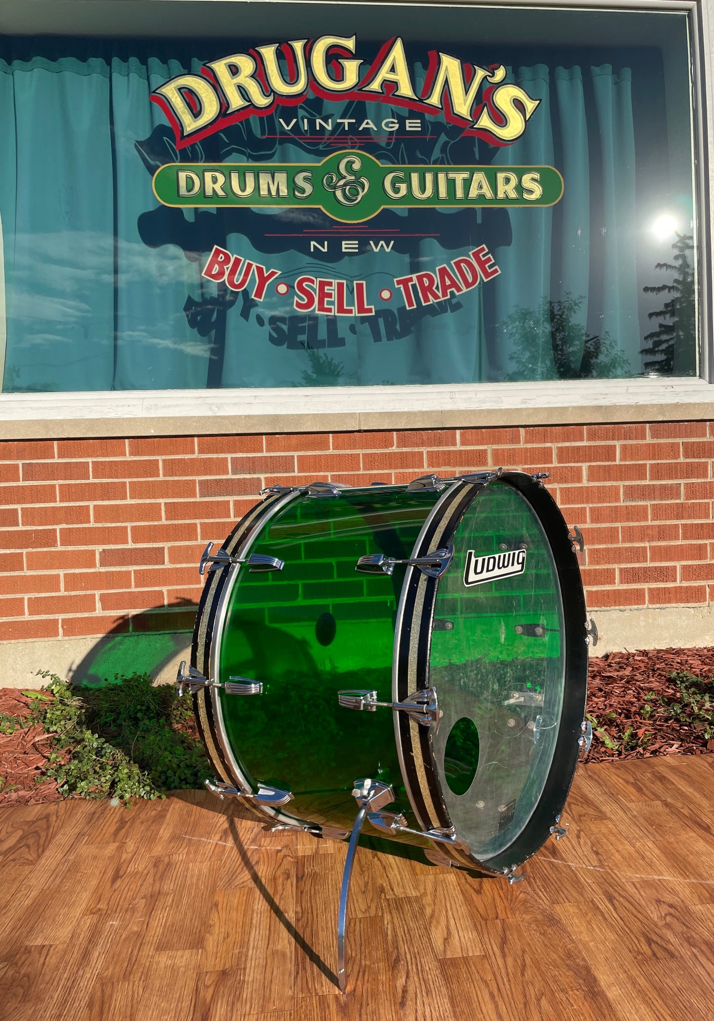 1970s Ludwig 14x24 Vistalite Bass Drum Green Virgin Shell