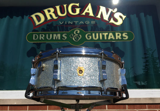 1968 Ludwig 5x14 Jazz Festival 8 Lug Snare Drum Silver Sparkle