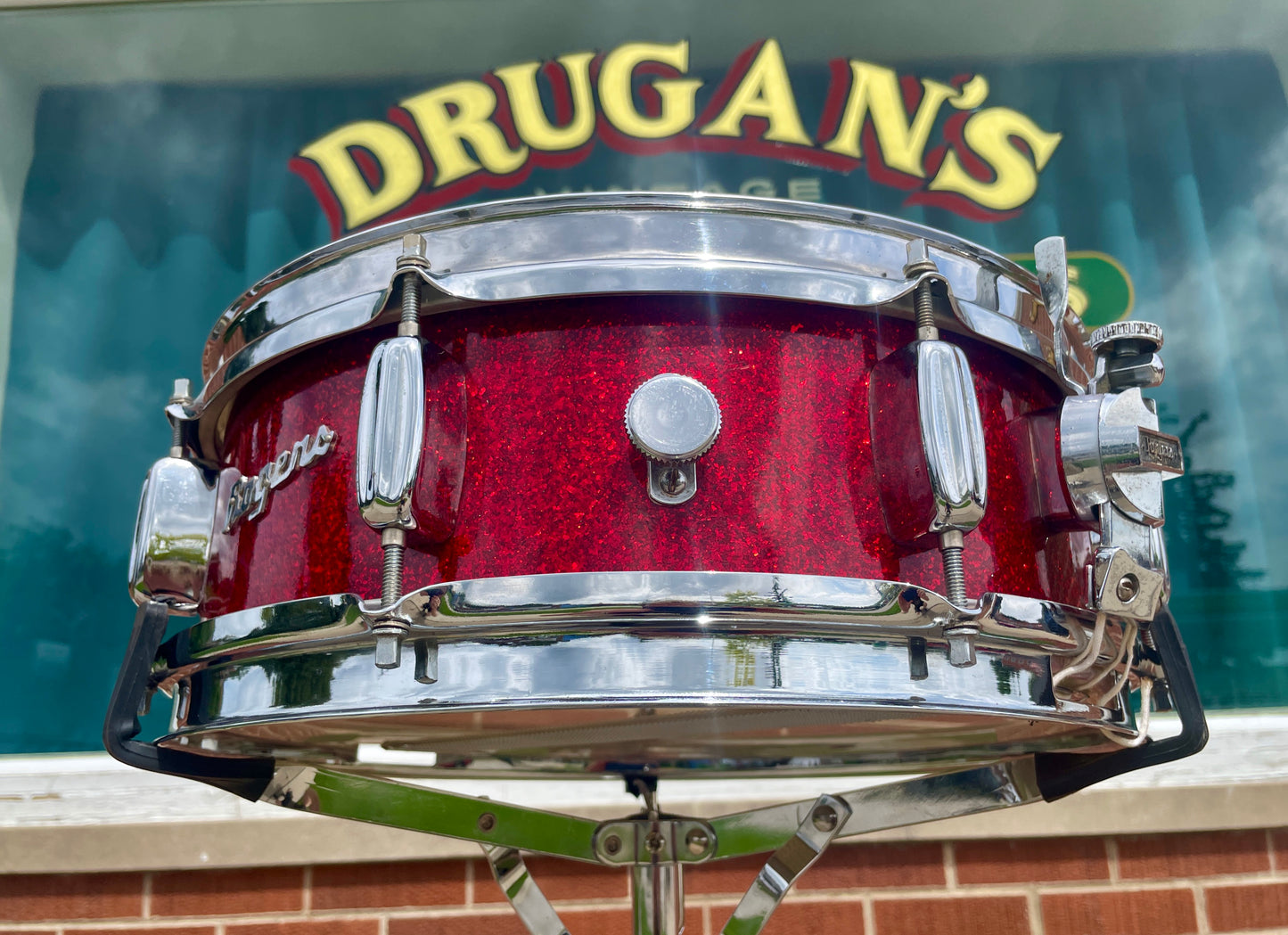 1960s Rogers 5x14 Holiday Snare Drum Sparkling Red Pearl Cleveland Red Sparkle