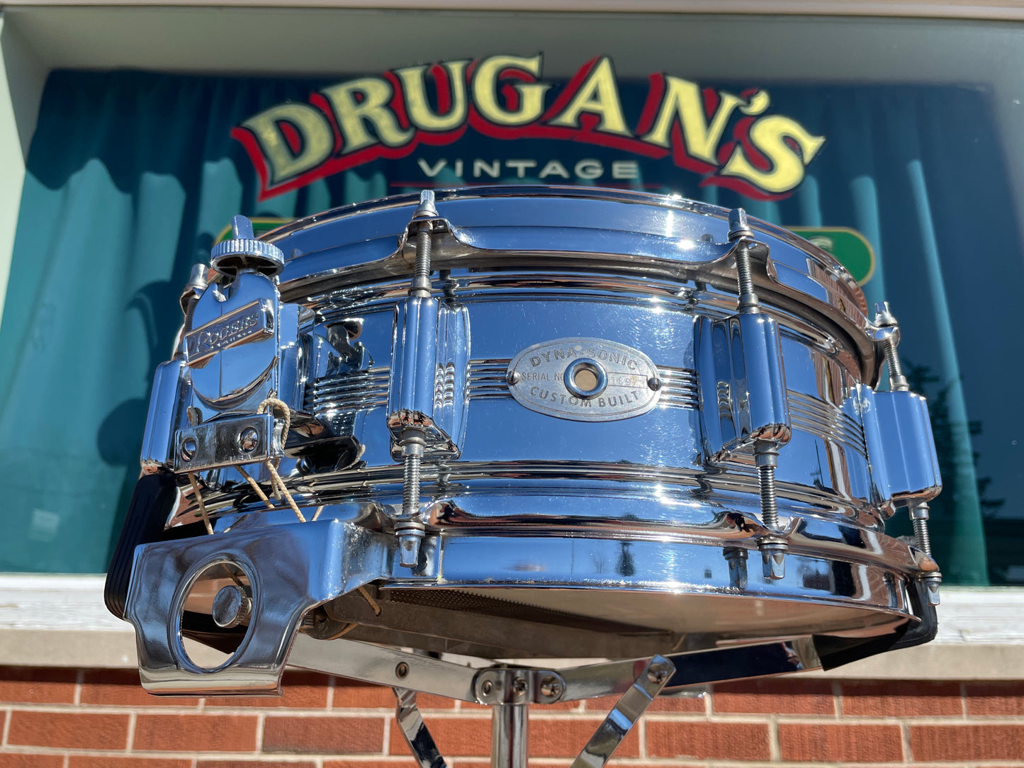 Vintage Rogers 5x14 Dynasonic Snare Drum Chrome Over Brass COB Dyna-Sonic