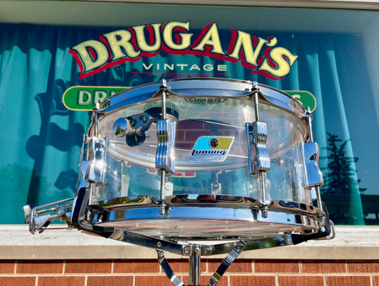 1970s Ludwig 6.5x14 Super Sensitive Vistalite Snare Drum Clear 10-Lug