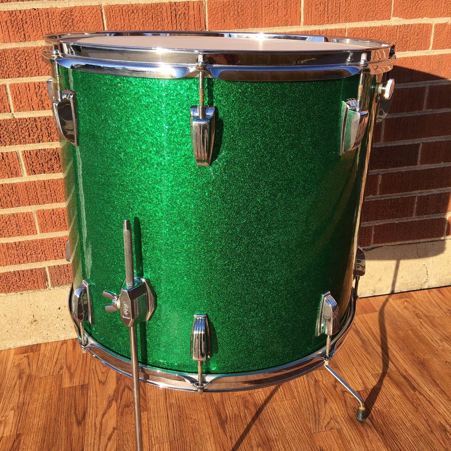 Early 1970s Ludwig 16x18 Floor Tom Drum Green Sparkle Rewrap