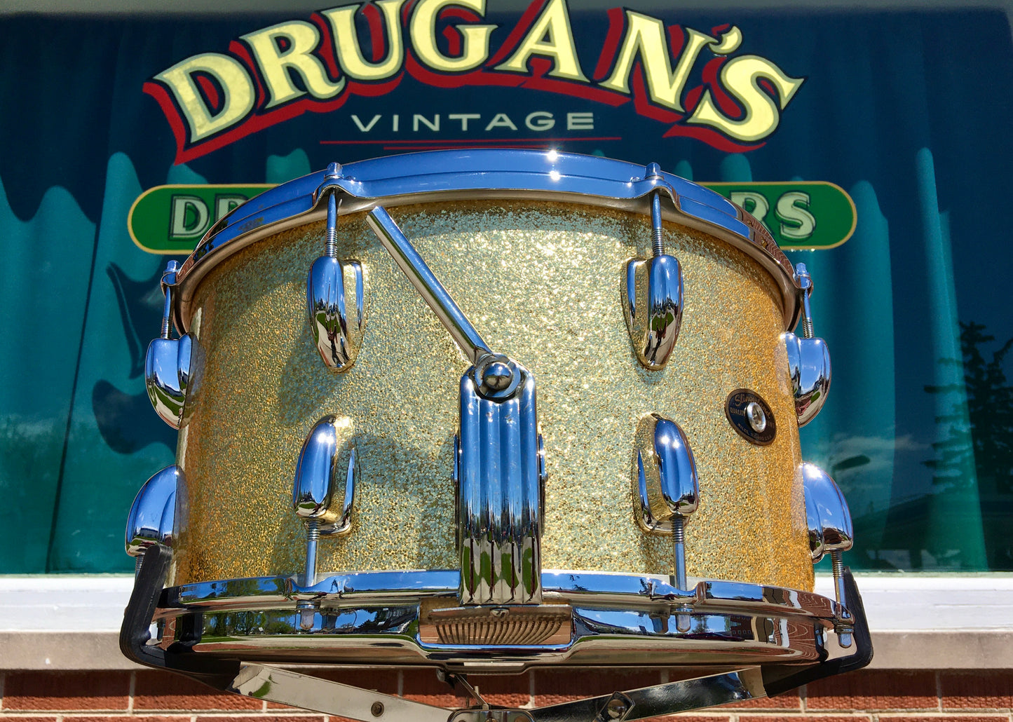 1960-62 Slingerland Super Gene Krupa 8x14 Gold Sparkle Radio King Snare Drum