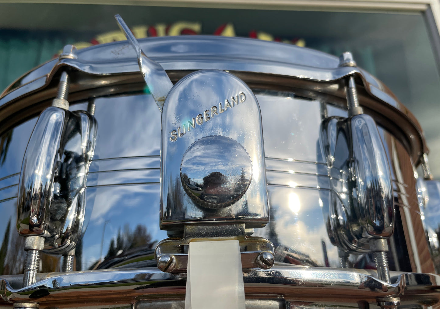 1970s Slingerland No. 130 Gene Krupa 5x14 Sound King Chrome Over Brass Snare Drum w/ Zoomatic Strainer