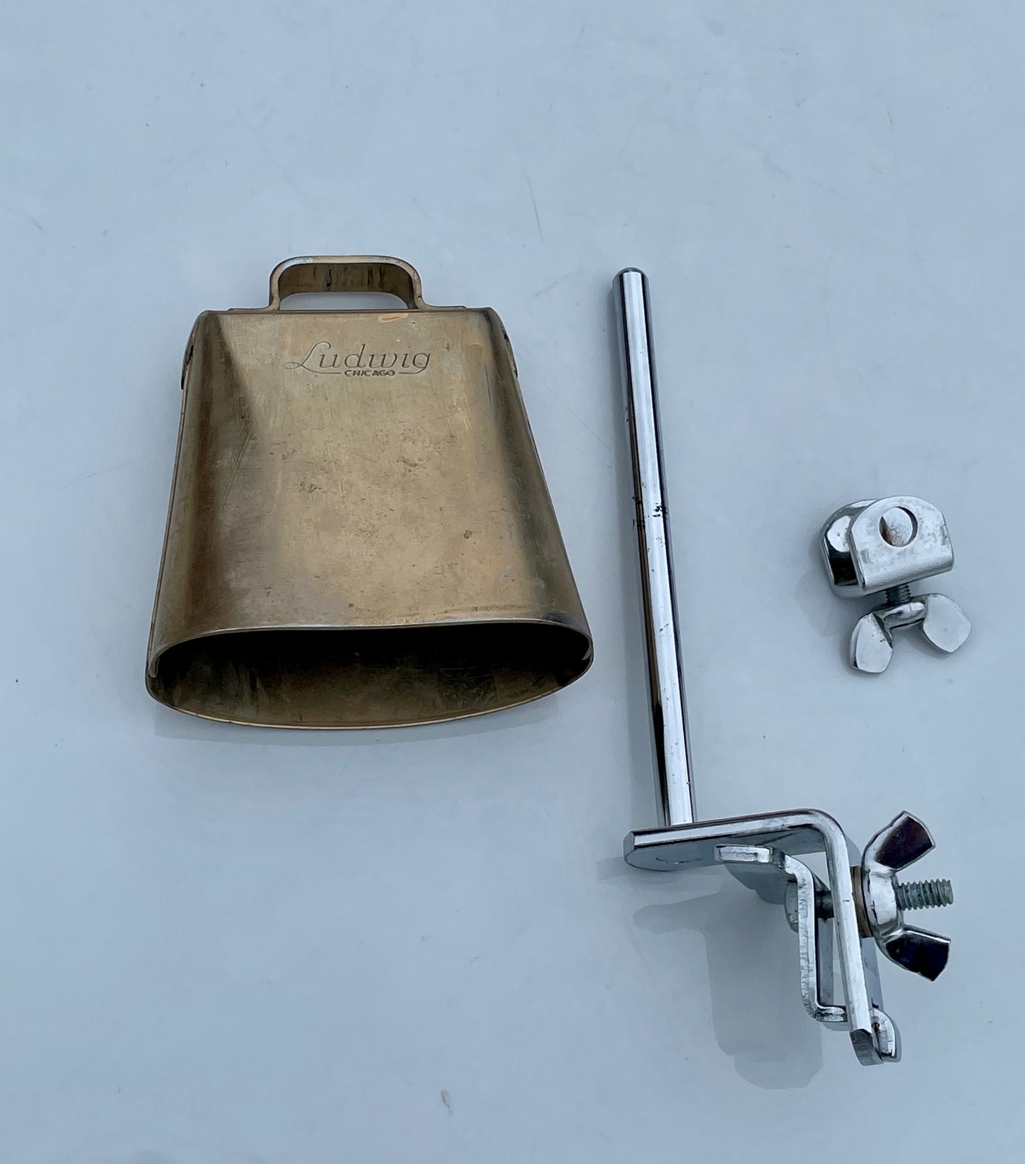 1960s Ludwig 4" Script Logo Gold Tone Cow Bell w/ Bracket Golden Tone