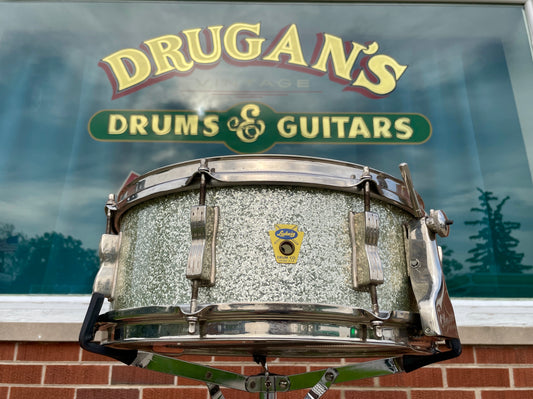 1958-59 Ludwig 5.5x14 Buddy Rich Model Super Classic Snare Drum Silver Sparkle Transition Badge