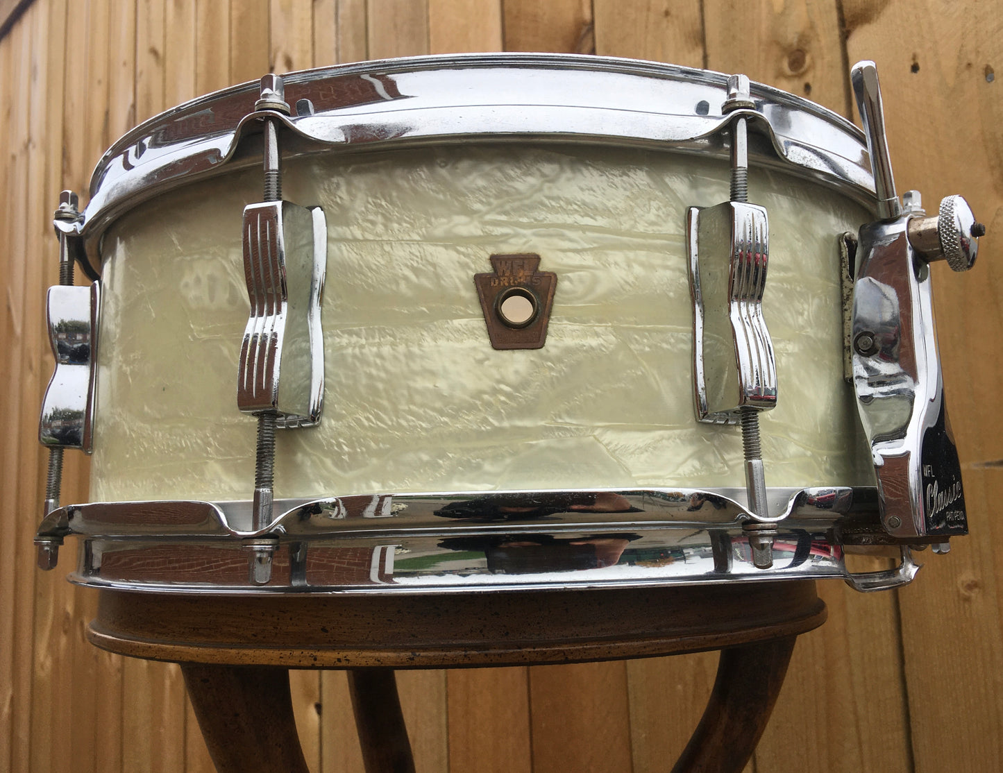 1957 WFL Ludwig 5.5x14 Buddy Rich Super Classic Snare Drum White Marine Pearl