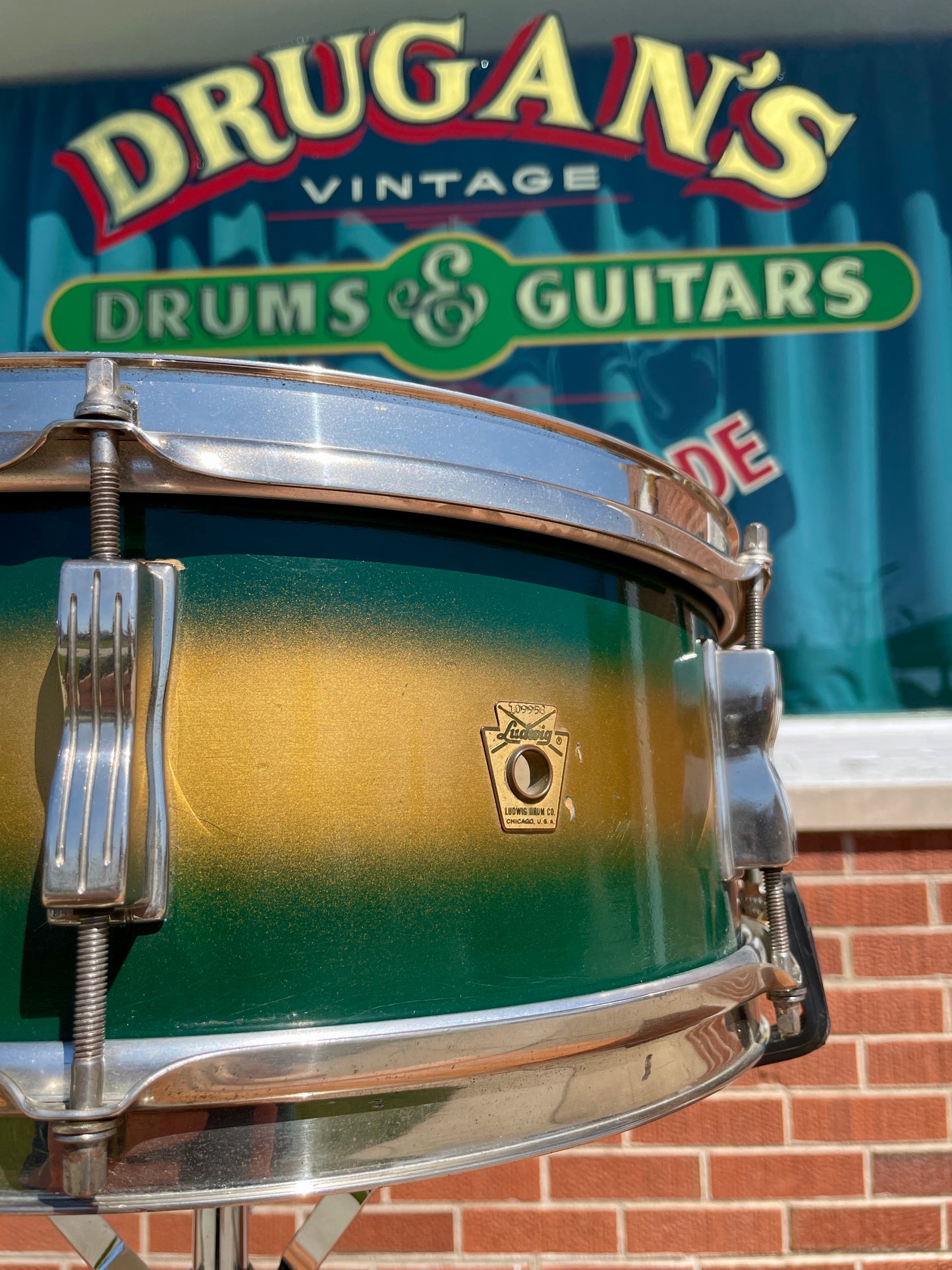 1965 Ludwig 5x14 Pioneer Snare Drum Green / Gold Duco