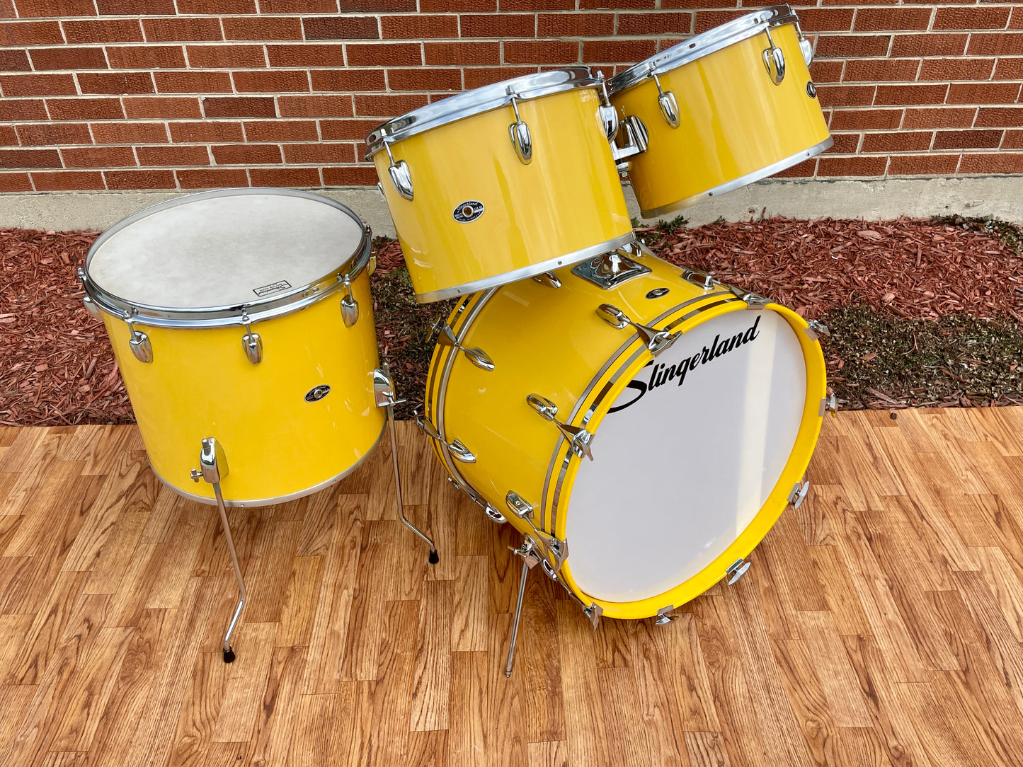 1970s Slingerland 4pc. Drum Set Gloss Yellow 22/12/13/16