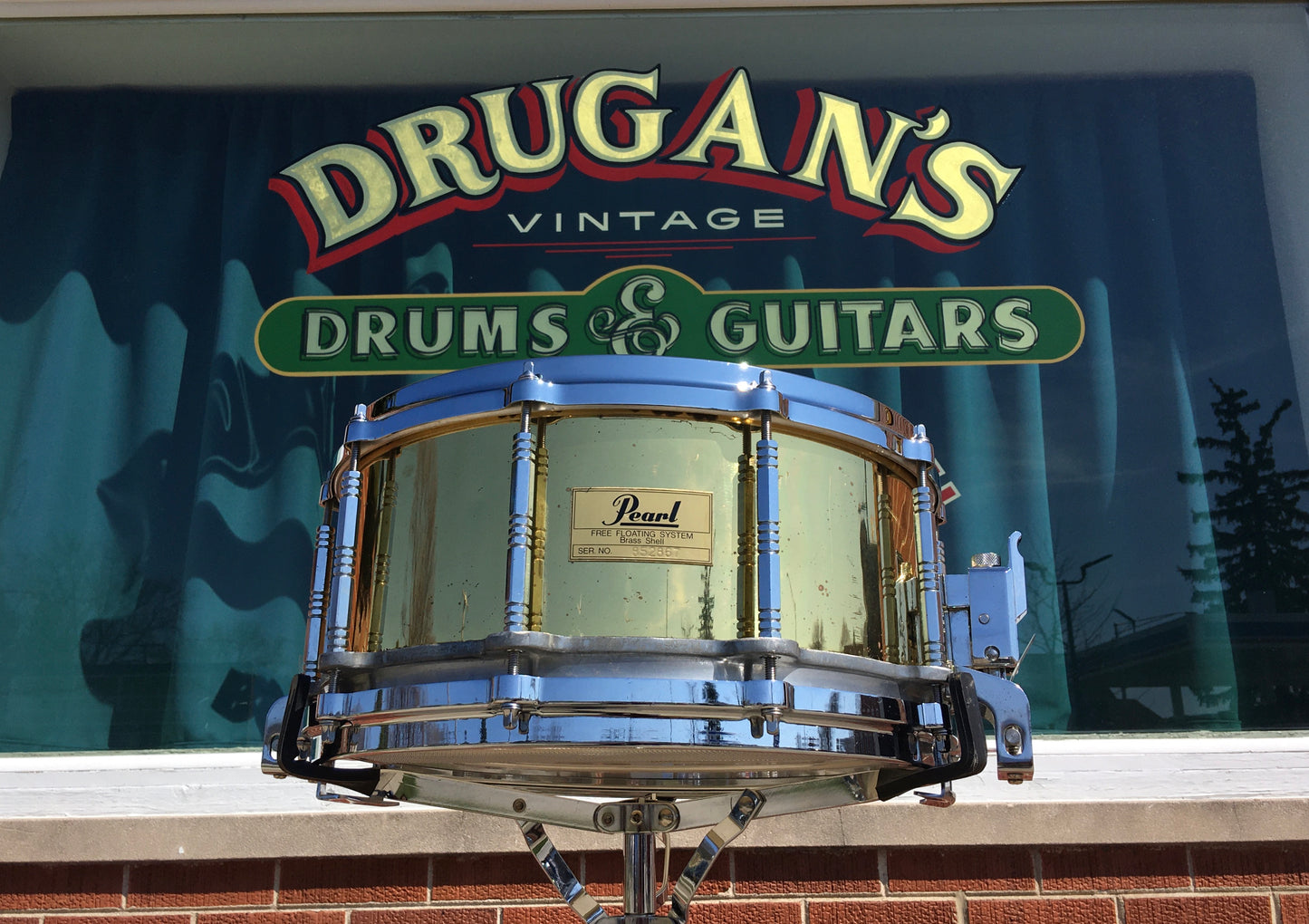 1980s Pearl 1st Generation 6.5x14 Free Floating Brass Shell Snare Drum