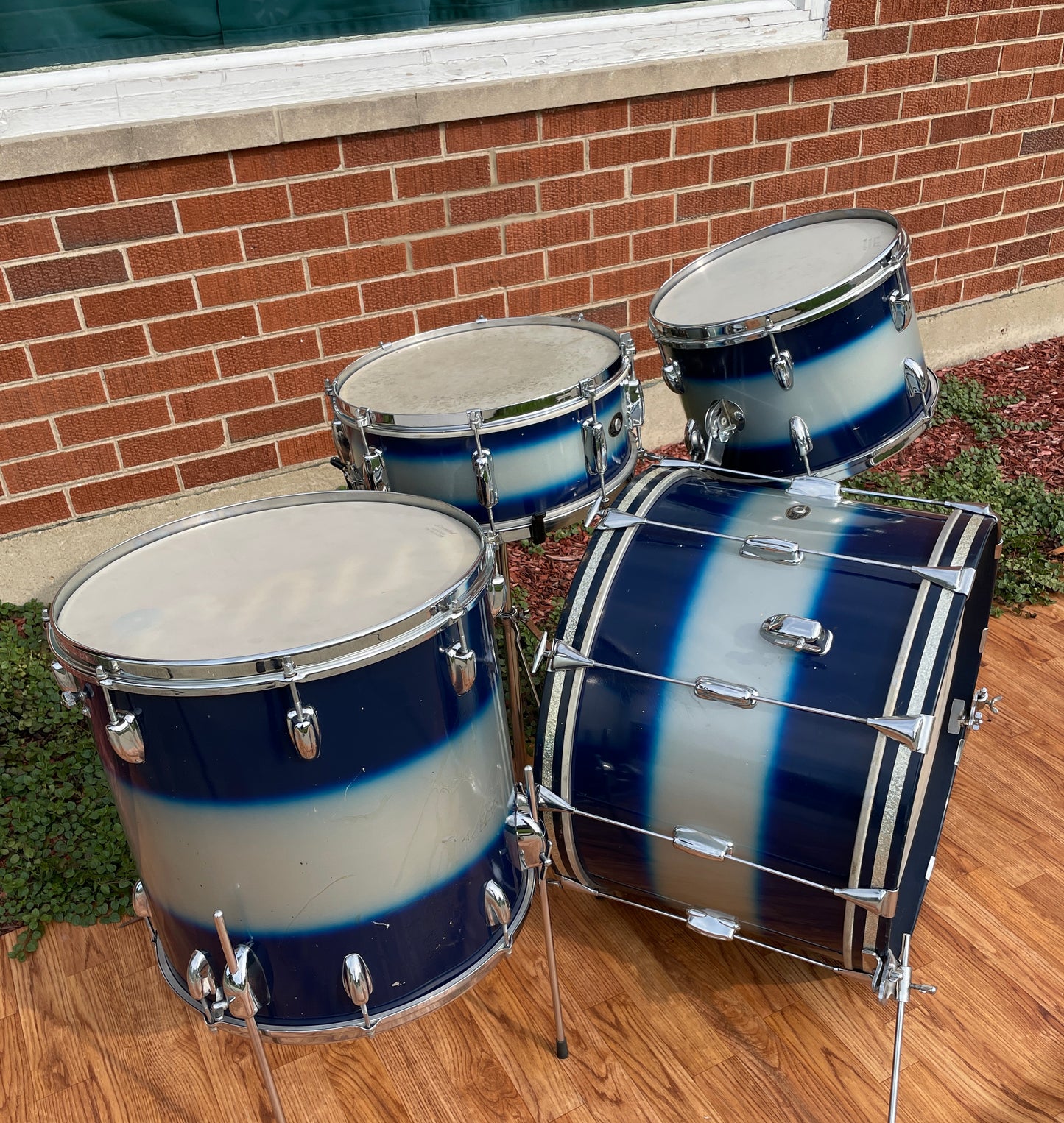 1960s Slingerland Blue & Silver Duco Drum Set 22/13/16/5.5x14