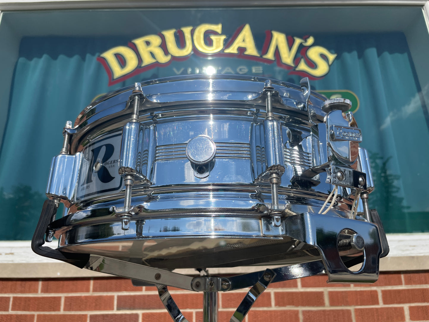 Vintage Rogers 5x14 Dynasonic "Big R" Snare Drum Chrome Over Brass COB Dyna-Sonic