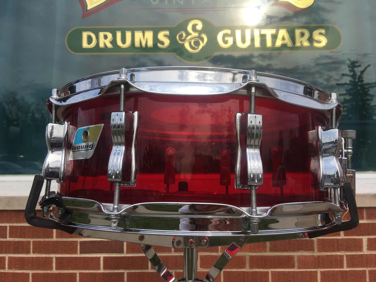 1970s Ludwig 5x14 Vistalite 10 Lug Snare Drum Red