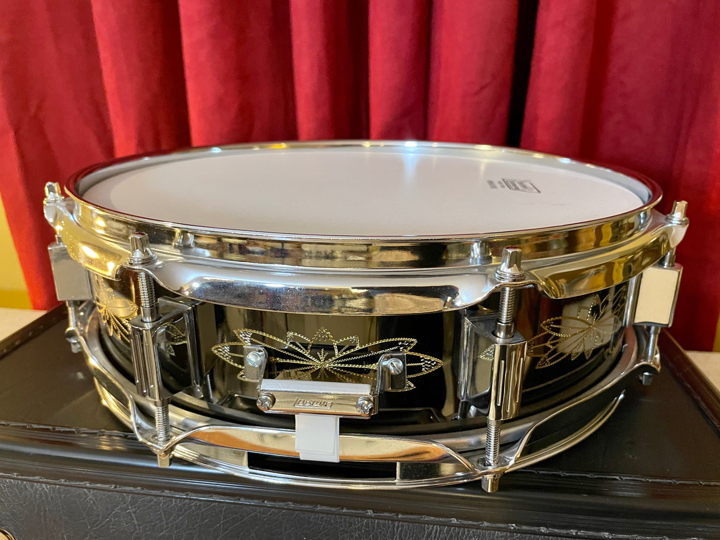 N.O.S. 1990s Ludwig 3x13 Limited Edition 12 Point Floral Engraved Black Beauty Snare Drum w/ Case