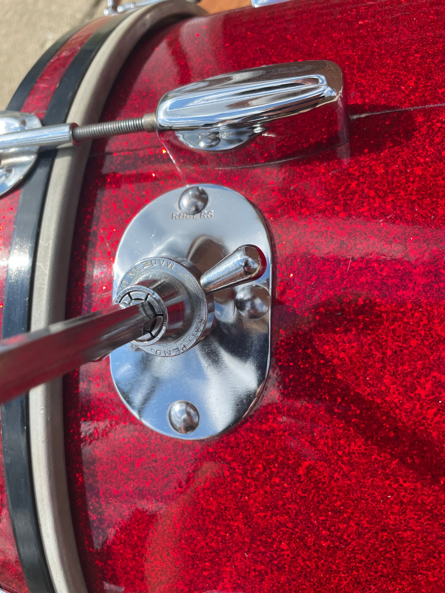 1960s Rogers 14x20 Holiday Bass Drum Single Sparkling Red Pearl Cleveland Glass Glitter Sparkle