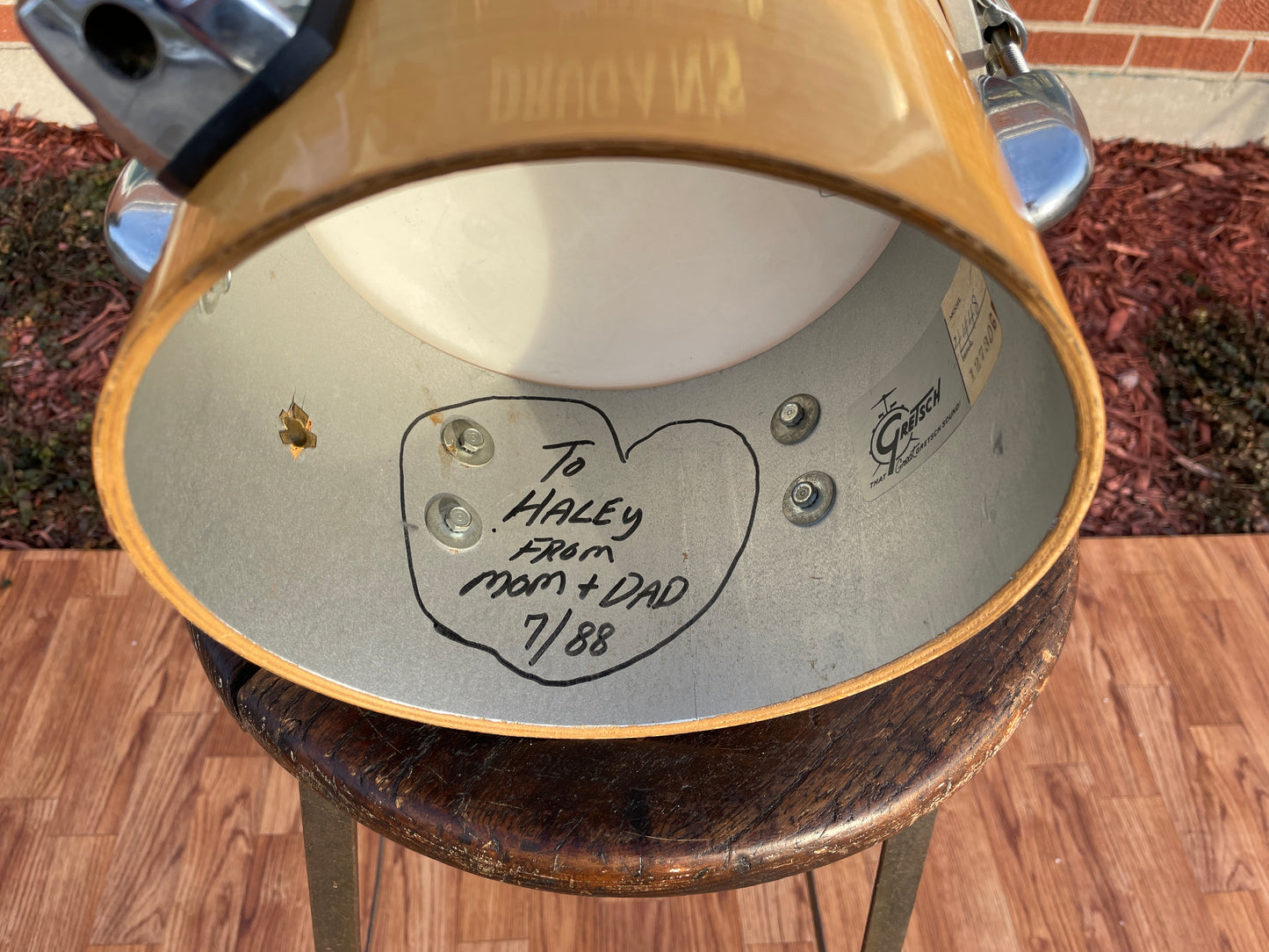 1980s Gretsch 5.5x8 Concert Tom Drum Natural Square Badge No. 4448