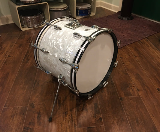 1970s Slingerland 14X18 Bop Bass Drum White Marine Pearl 5 Ply