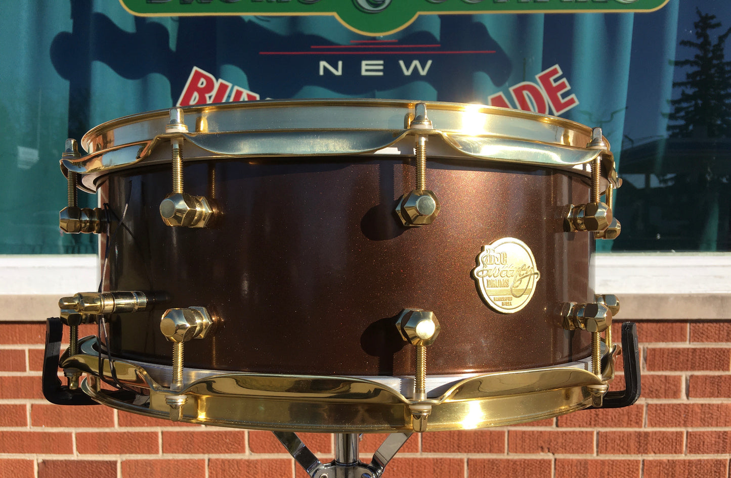 Doc Sweeney 5.5x14 Custom One-Off Spun Brass Shell Snare Drum Metallic Bronze Sparkle 19lbs!