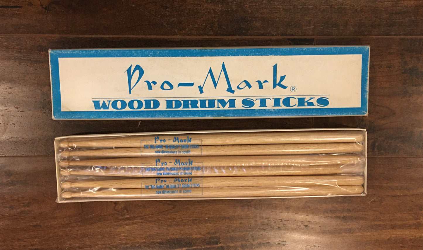 1960s NOS Pro-Mark Model JH Drumsticks Wood Tip 6 Pairs w/ Box Made In Japan