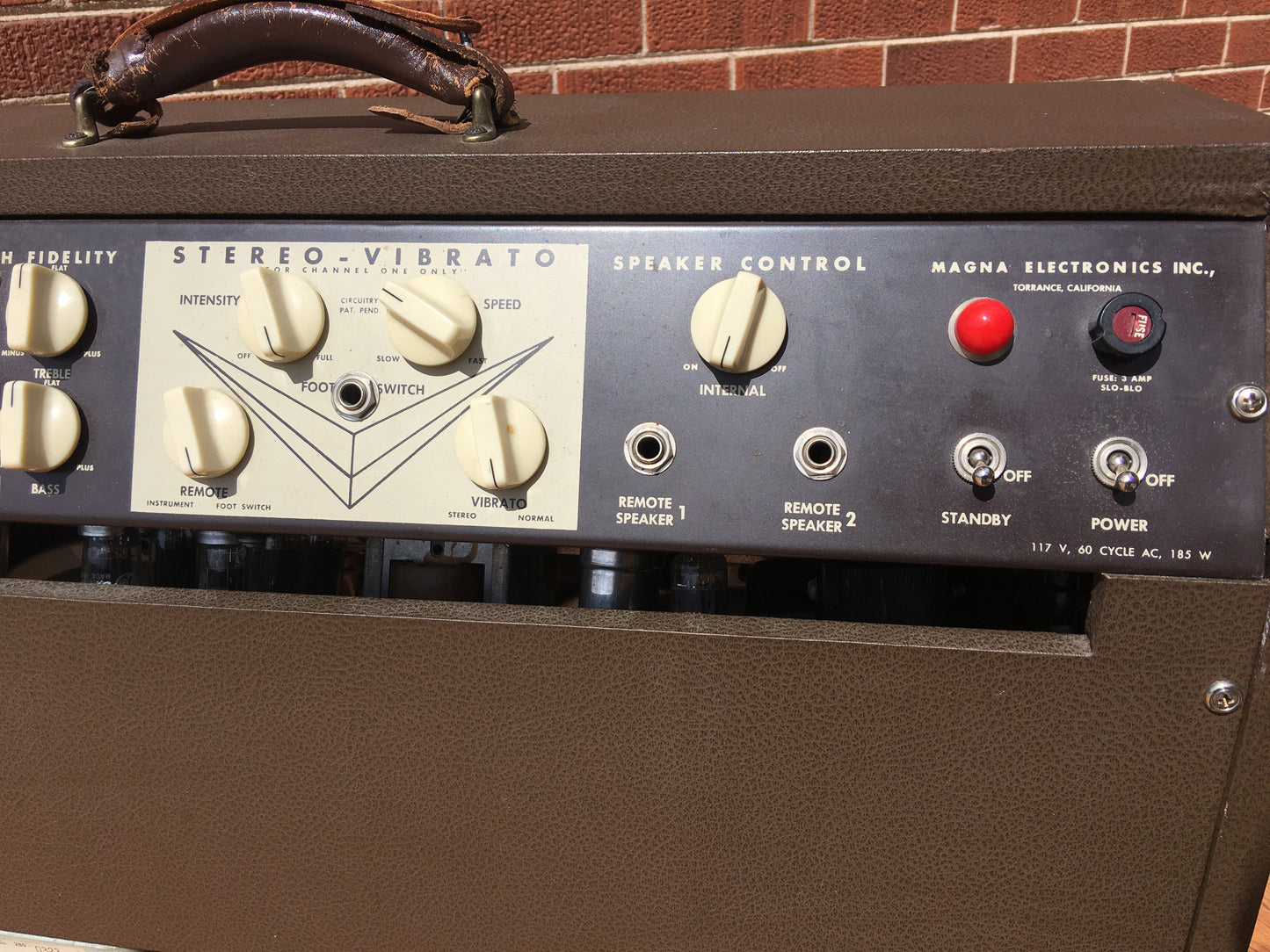 1959 Magnatone 280 Double V 2x12 High Fidelity Stereo Guitar Combo Amplifier Brown Tolex 280A