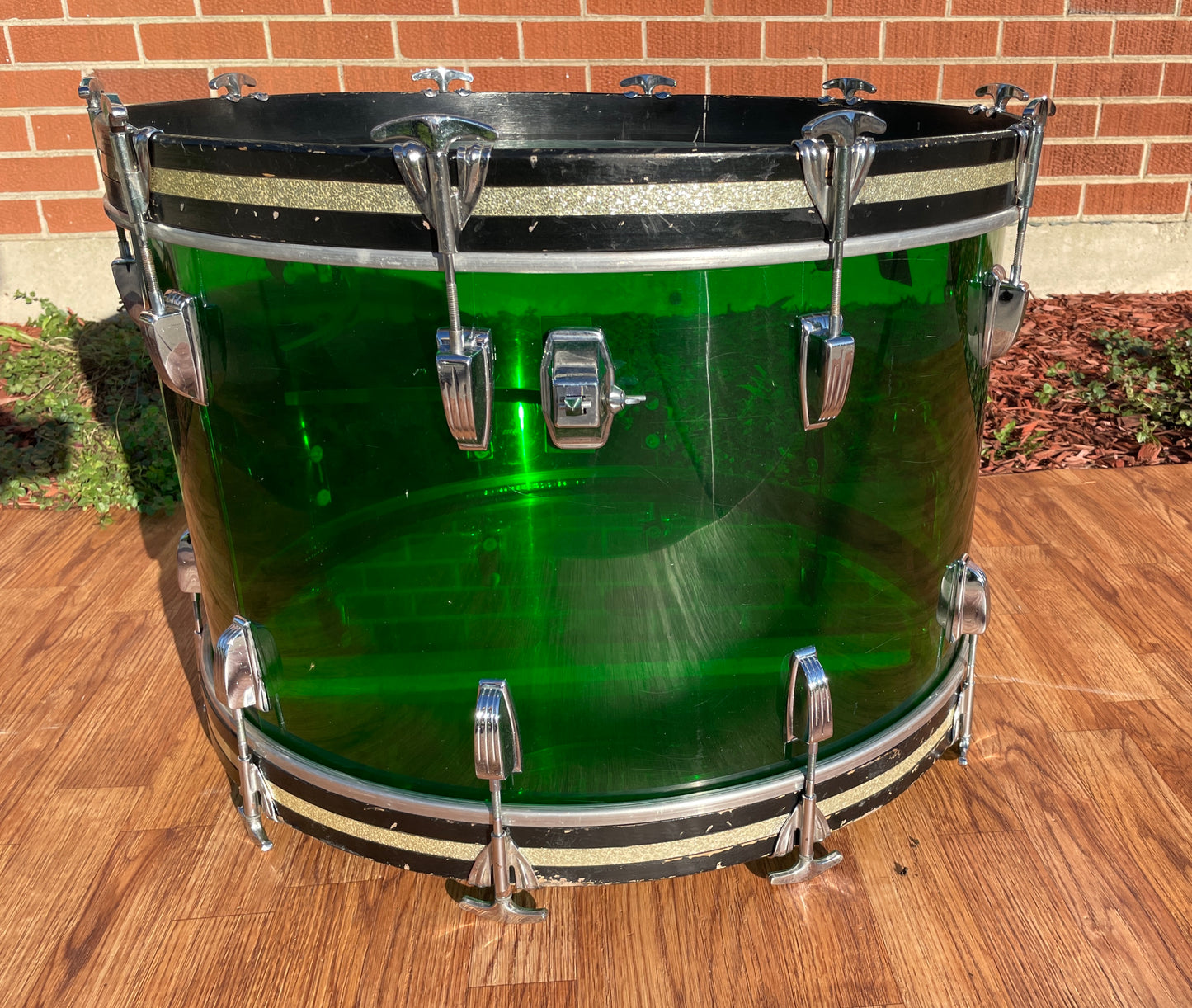 1970s Ludwig 14x24 Vistalite Bass Drum Green Virgin Shell