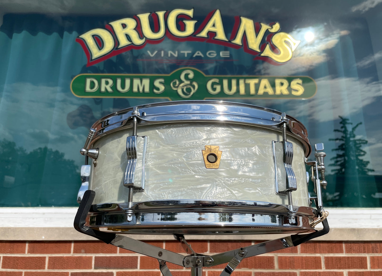 Early 1960s Ludwig Pre-Serial # 5x14 Pioneer Snare Drum White Marine Pearl WMP
