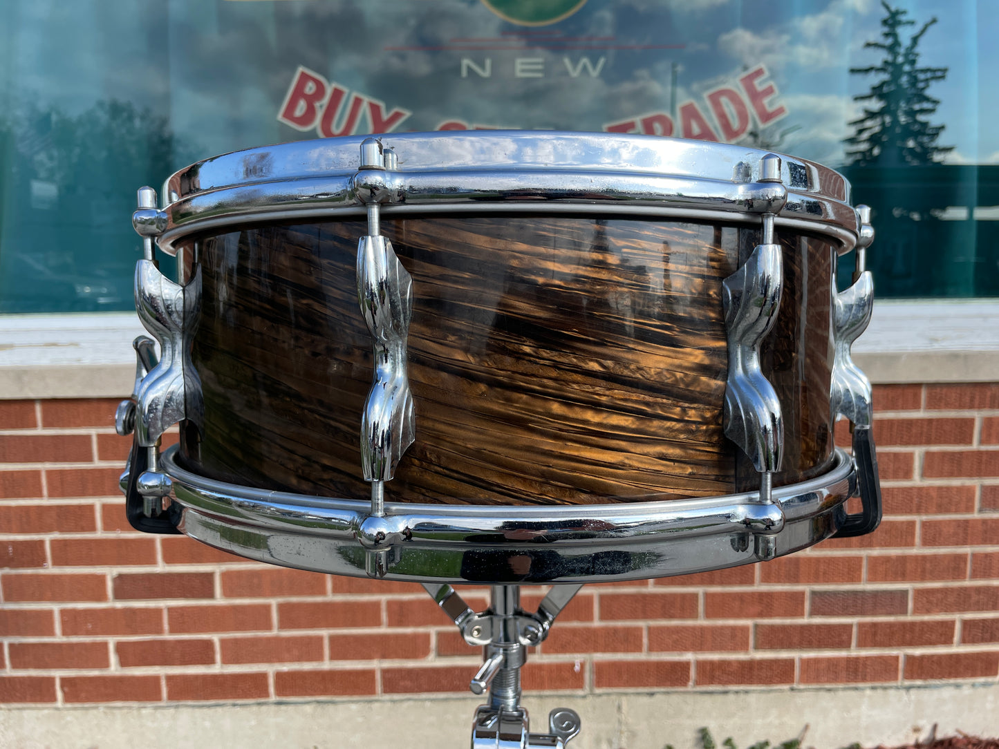 1960s Premier Royal Ace 5.5x14 Snare Drum Mahogany Duroplastic Root Beer Swirl Ringo Rootbeer