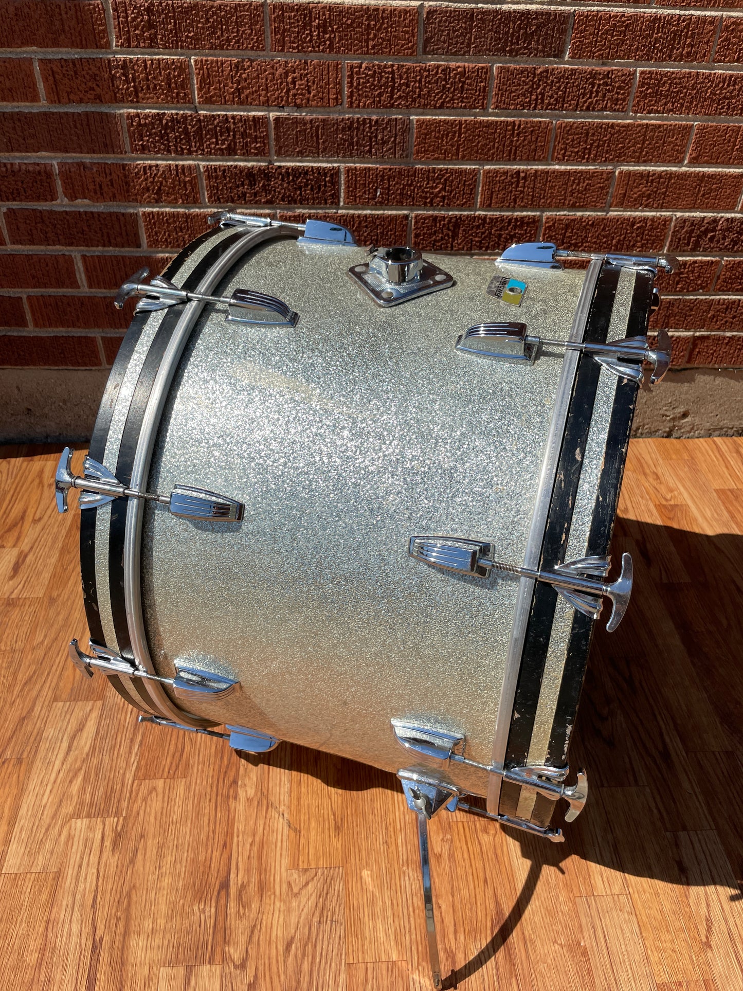 1970s Ludwig 14x22 Hollywood Bass Drum Silver Sparkle