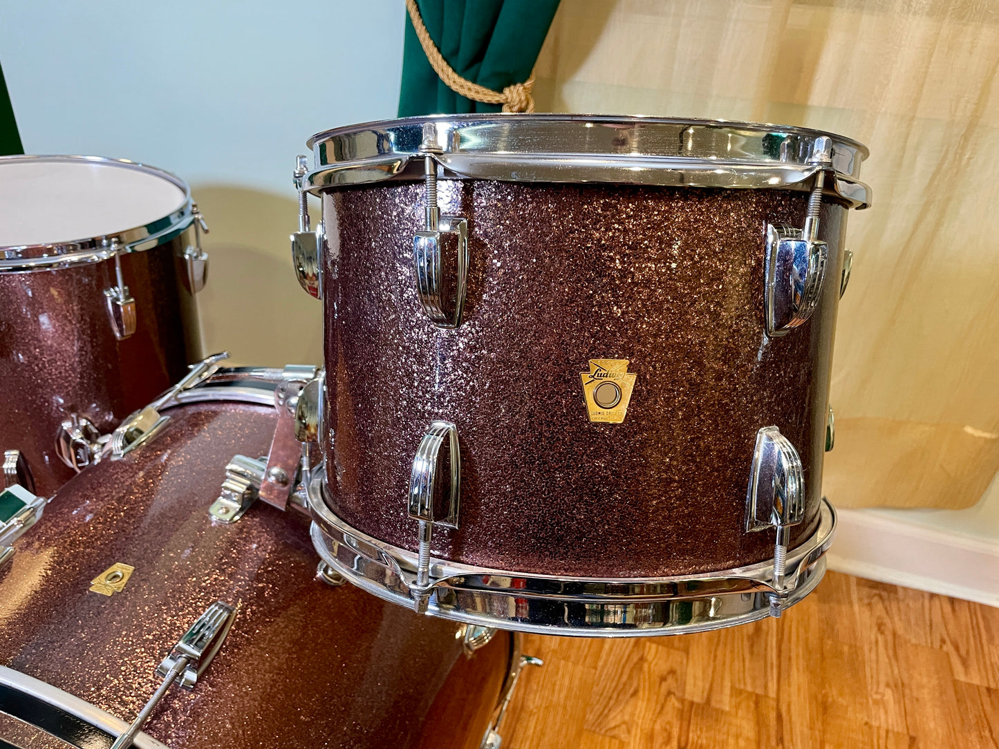 1966 Ludwig Down Beat Drum Set Burgundy Sparkle 20/12/14