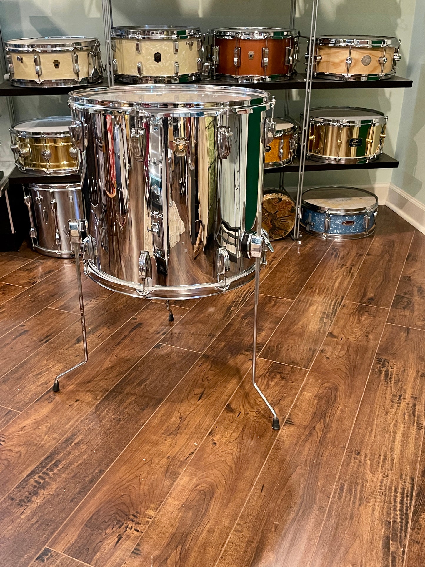 Ludwig 16x18 Floor Tom Drum Chrome Over Wood Maple Monroe Badge