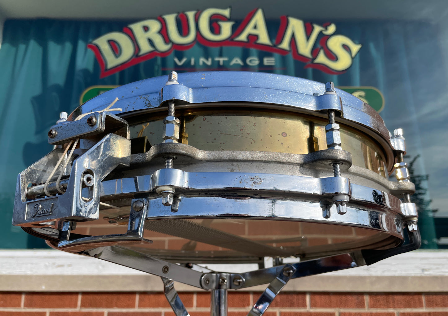 Pearl 3.5x14 Free Floating Brass Shell Piccolo Snare Drum 1st Gen