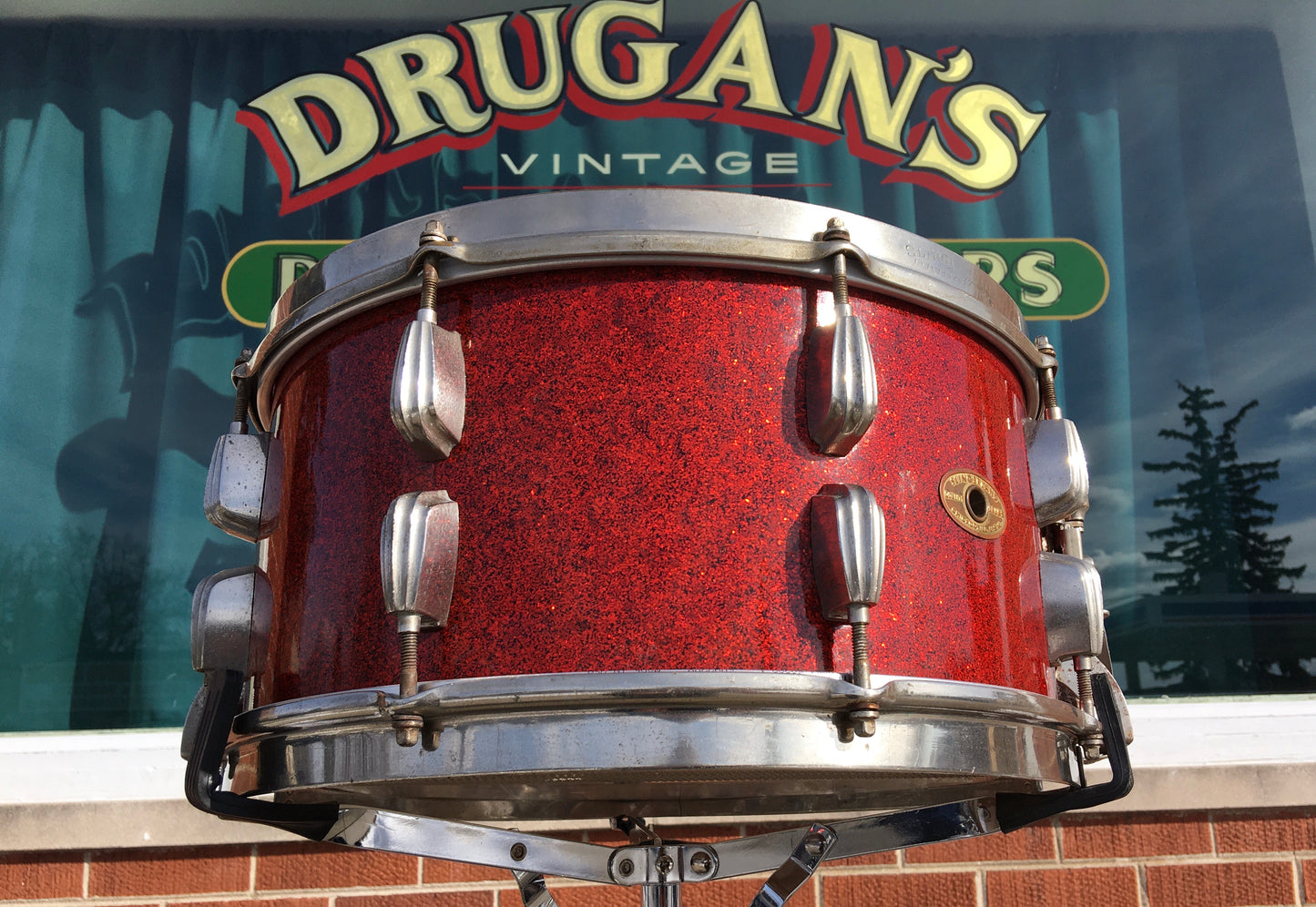 1953-56 Slingerland 7x14 Radio King Solid Shell Hollywood Ace Snare Drum Red Sparkle