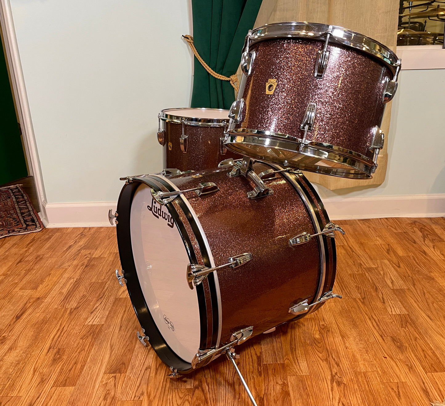 1966 Ludwig Down Beat Drum Set Burgundy Sparkle 20/12/14